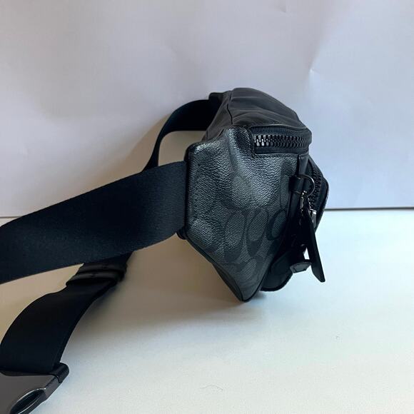 COACH League Belt Bag In Signature Print, Black Leather, Unisex - Picture 11 of 14